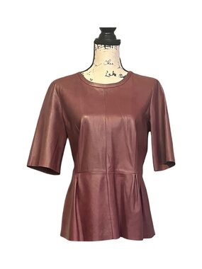 Womens Trouvé Burgundy Genuine Leather Peplum Top Size Medium